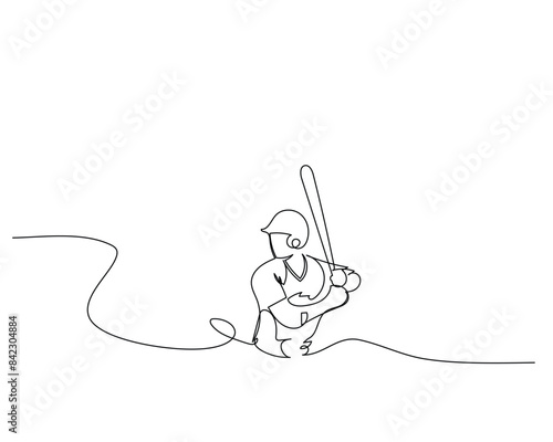 Continuous single line drawing of side view of the batter being focused and preparing to hit the ball. baseball tournament event . Design illustration photo