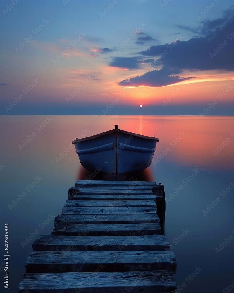 Obraz premium Minimal sunrise, horizon line, wide angle, warm hues for a peaceful background