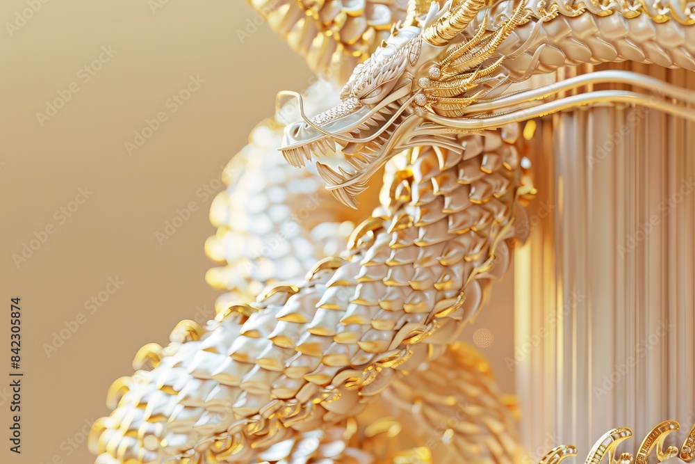 A gold dragon with a long tail and a golden mouth A gold dragon with a long tail and a golden mouth