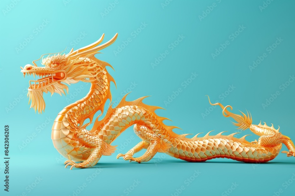 Obraz premium A gold dragon is sitting on a white background