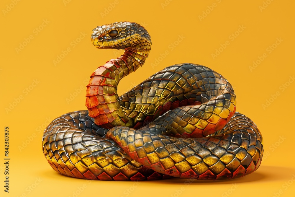 Fototapeta premium A snake with a body is laying on a red background