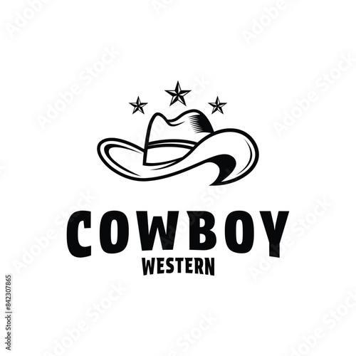 Cowboy hat western texas logo design vintage retro style	