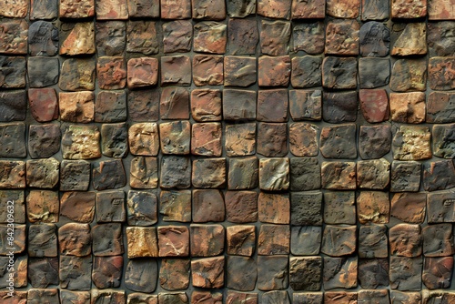 3D rendering of a brick pattern with protruding and indented blocks, generated by ai photo