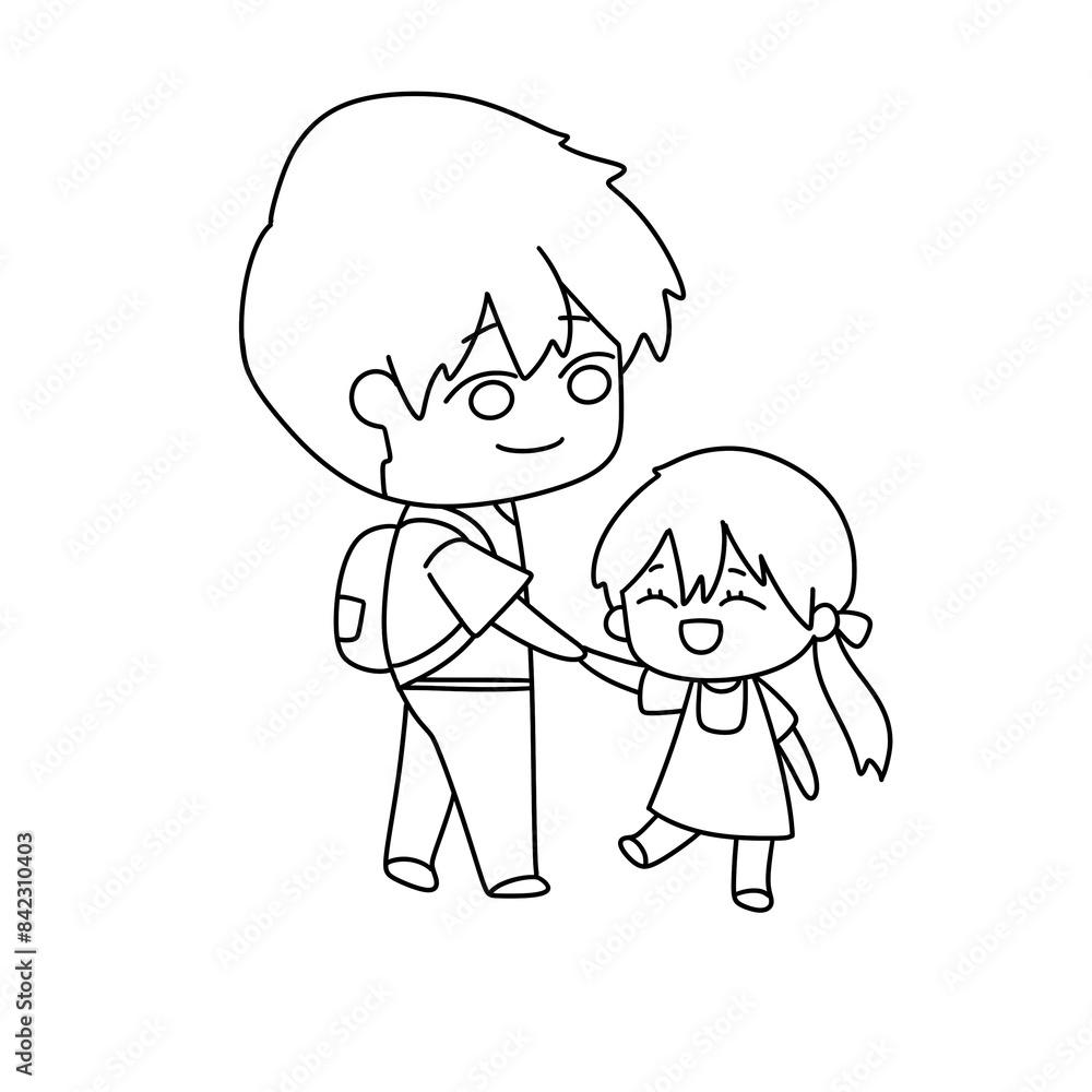 A man and a little girl are walking together A man and a little girl are walking together