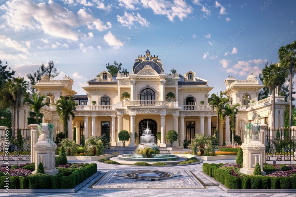 Obraz premium A large, ornate house with a grand entrance