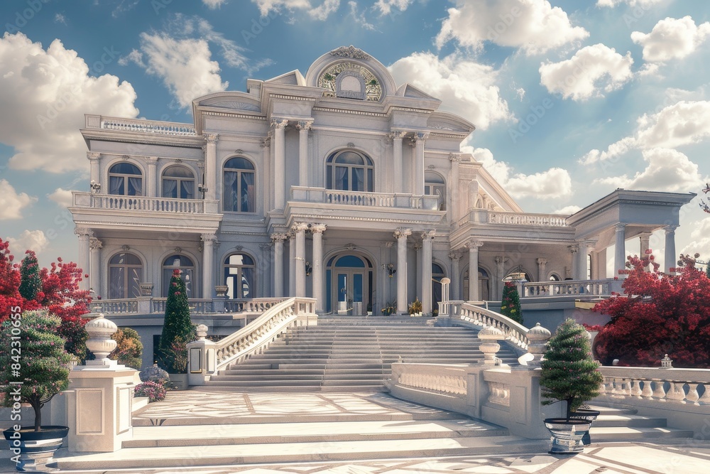 Fototapeta premium A large, ornate house with a grand entrance