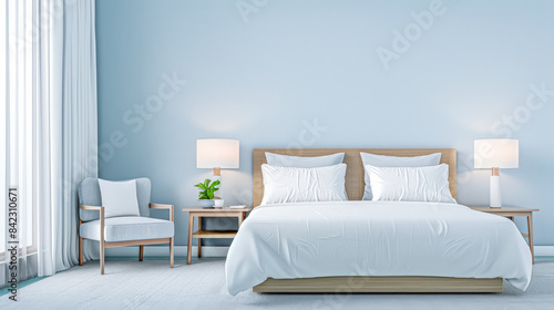 Elegant hotel room interiors with modern furniture and copyspace. Interior design composition soft tones. © JuanM