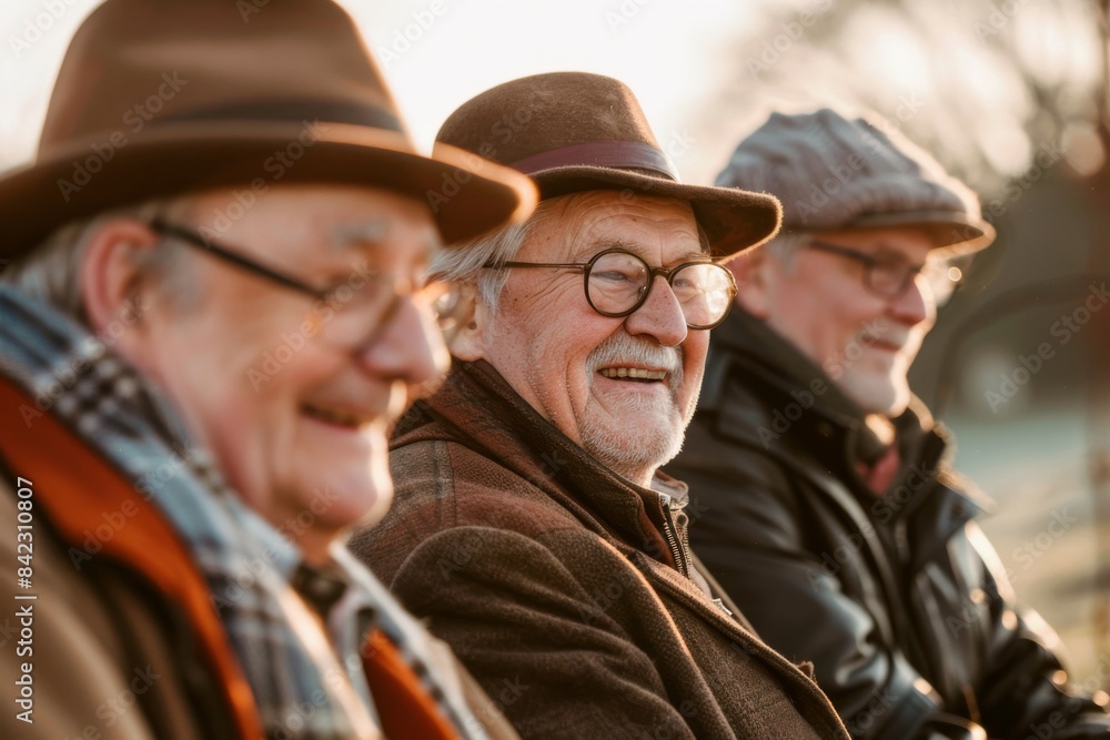 Elderly men in hats and scarves walking in the park. Elderly men in hats and scarves walking in the park.