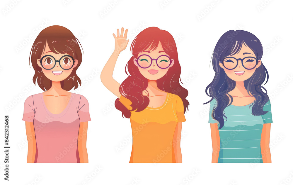 cute japanese women smiling and waving, png. cute japanese women smiling and waving, png.