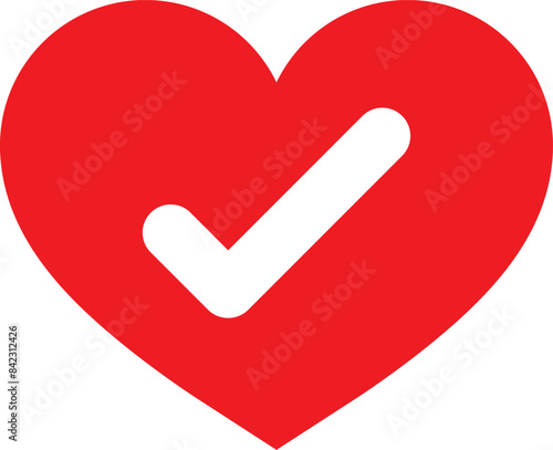 Checkmark heart icon isolated on white background . Red heart with checkmark icon vector