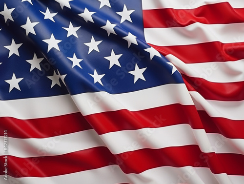 Close-up of the American flag with vibrant stars and stripes, symbolizing patriotism, freedom, and national pride.