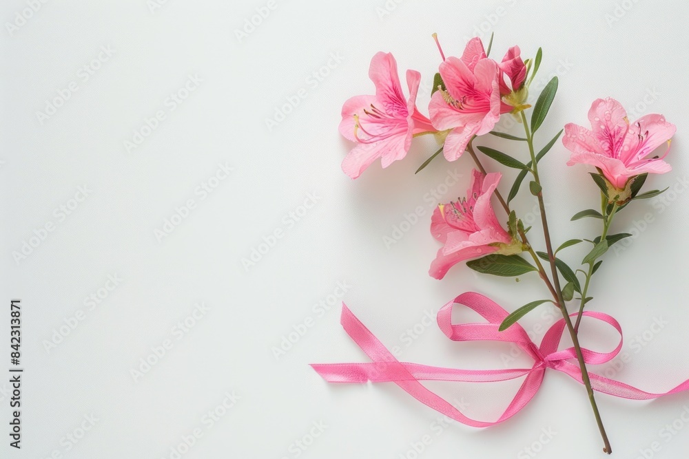 A delicate sprig of Azalea adorned with a ribbon, gently protruding A delicate sprig of Azalea adorned with a ribbon, gently protruding