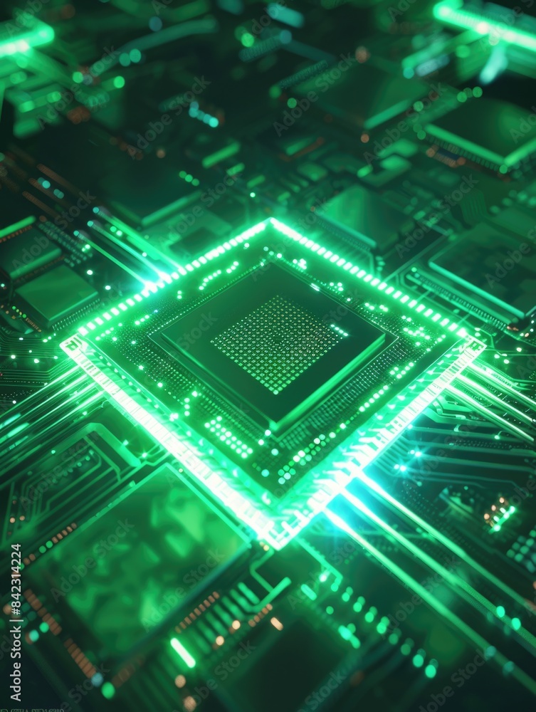 Electronic circuit board with green lights Electronic circuit board with green lights