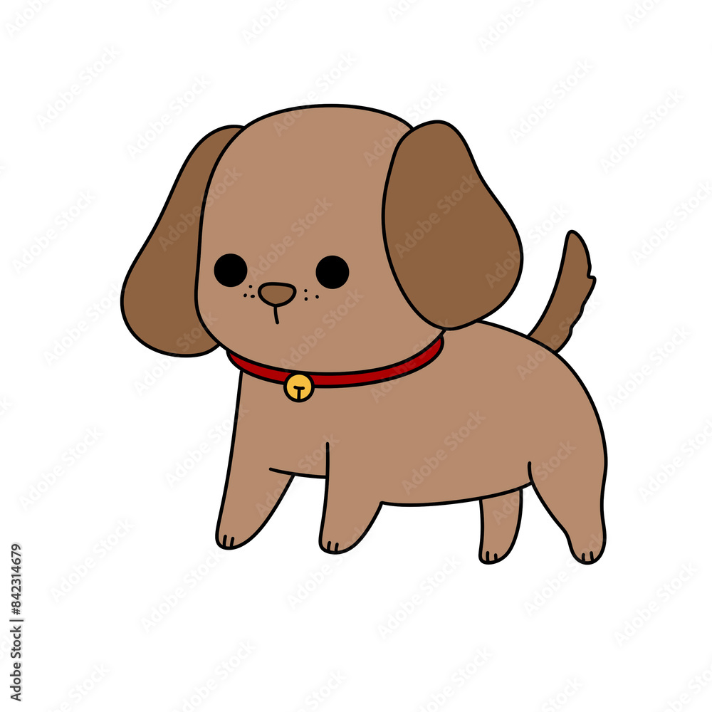 A cartoon dog with a red collar and bell