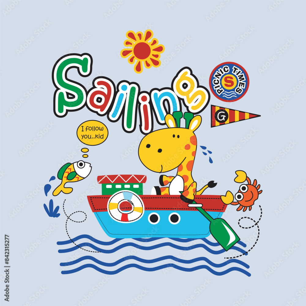 Giraffes as sailors sail around the world,design cartoon vector illustration Giraffes as sailors sail around the world,design cartoon vector illustration