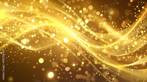 Glittering golden background with dynamic light waves and bokeh effects, evoking a festive and joyful atmosphere.