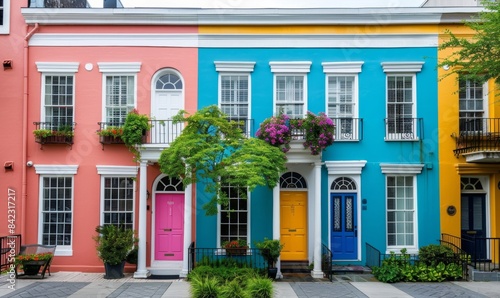 Charming, colorful townhouses Each house is uniquely painted and has unusual architectural details. © wpw