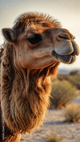 A Camel with an Arid Desert Background