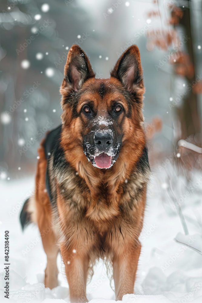 German Shepherd dog outdoors in forest on winter day German Shepherd dog outdoors in forest on winter day