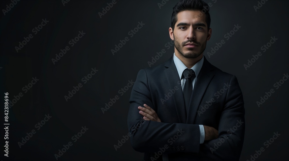 A debonair young man with a firm and confident posture in a sleek suit, exuding professionalism A debonair young man with a firm and confident posture in a sleek suit, exuding professionalism