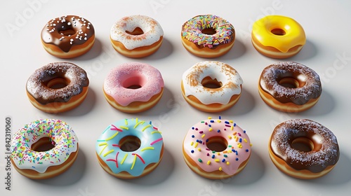 Wallpaper Mural Indulge your sweet tooth with this mouthwatering collection of 3D cartoon vector icons, showcasing a variety of delectable donuts against a clean white backdrop. From classic glazed to sprinkled Torontodigital.ca