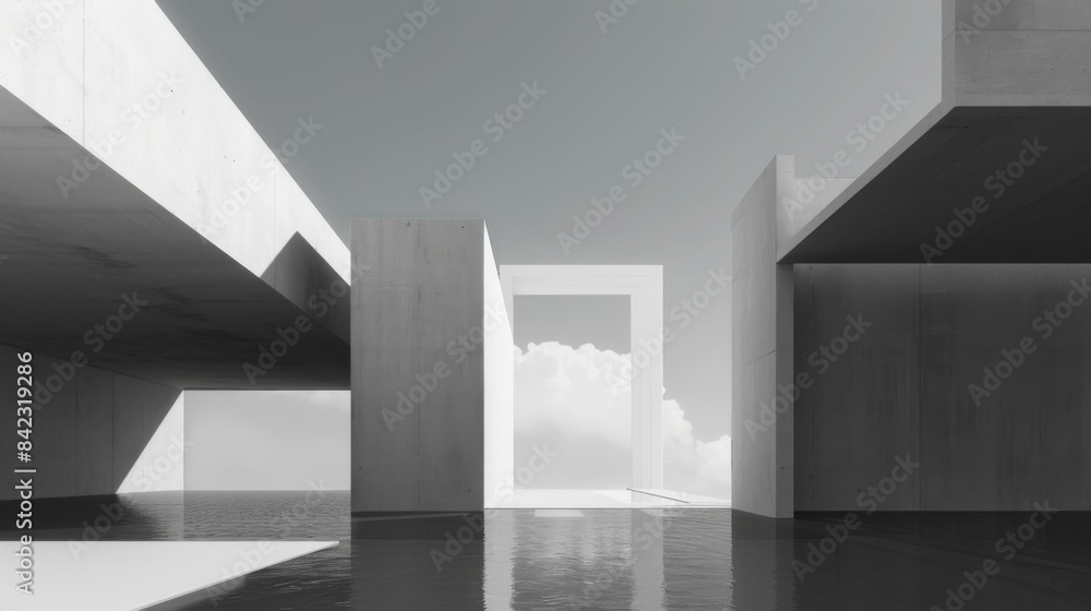 Fototapeta premium Minimalistic Abstract Architecture Desktop Wallpaper, Geometric Shapes, Monochromatic color, Modern Simplicity, landscape design, banner design, brochure, pattern design, web, wallpaper, background te
