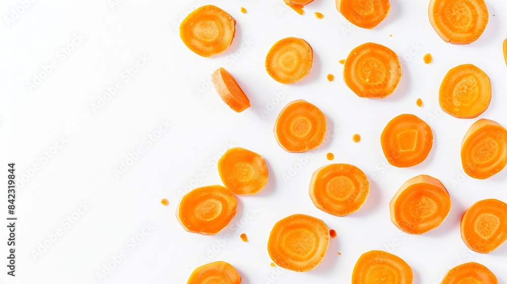 fresh raw carrot slices isolated on white background top view : Generative AI fresh raw carrot slices isolated on white background top view : Generative AI