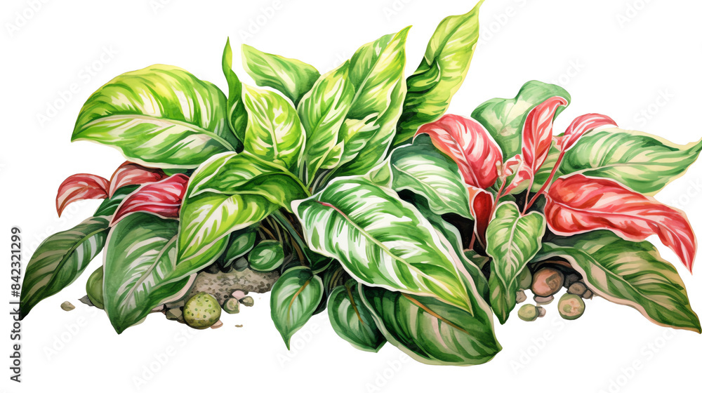 Vibrant digital illustration of tropical plants with lush green leaves and red flowers, perfect for botanical and nature-themed designs. Vibrant digital illustration of tropical plants with lush green leaves and red flowers, perfect for botanical and nature-themed designs.