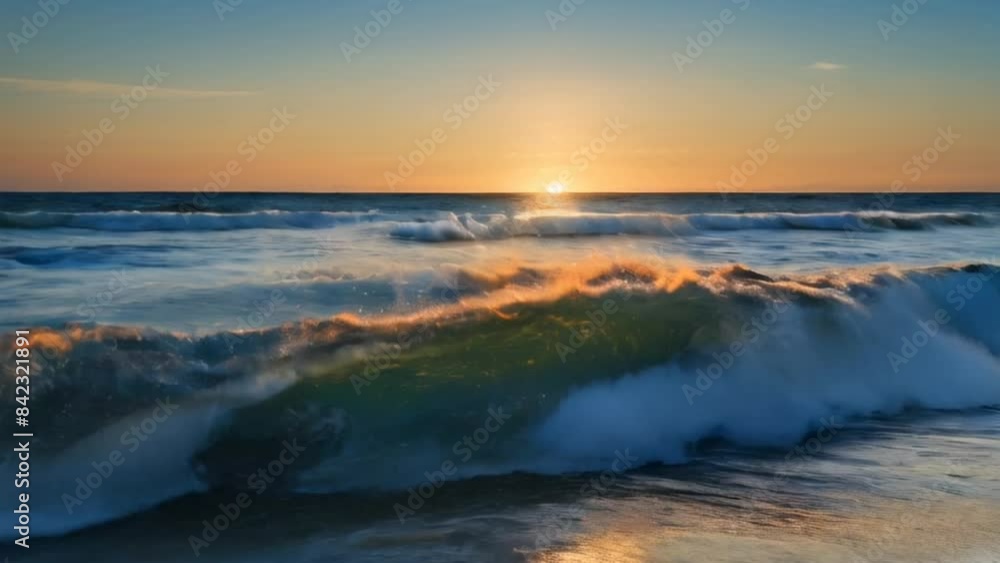 Tranquil Waves at Sunset on a Clear Sky Beach 4K video Tranquil Waves at Sunset on a Clear Sky Beach 4K video