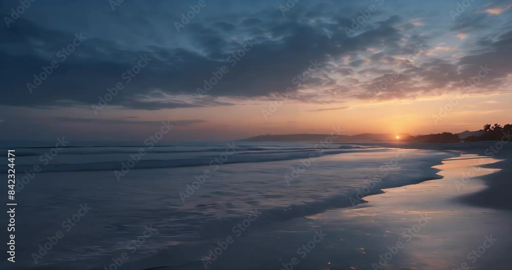 Beach Sunset With Calm Waves and Golden Sky Beach Sunset With Calm Waves and Golden Sky