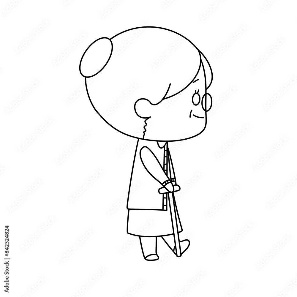 A woman with a cane is walking A woman with a cane is walking