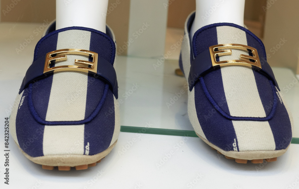 FENDI BAGUETTE LOAFERS IN OLIVE GREEN MIX BLACK CANVAS GOLD HARDWARE