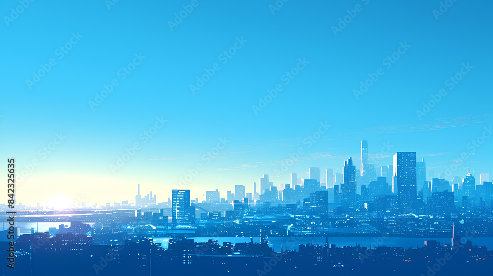 illustration of city sunset landscape with new york city illustration of city sunset landscape with new york city