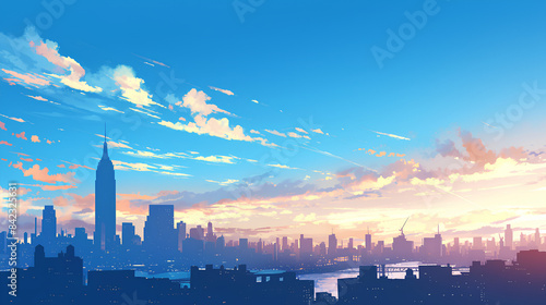 illustration of city sunset landscape with new york city