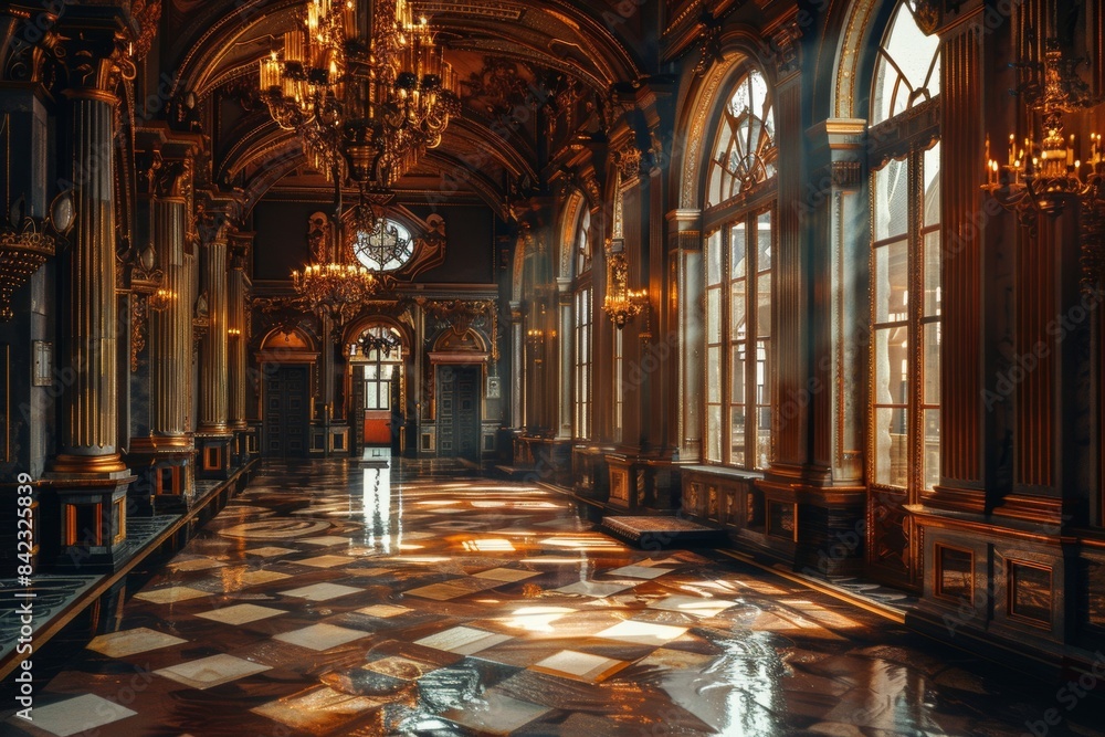 Fototapeta premium A grand palace showcasing majestic architecture, characterized by grandeur, intricate details, and historical significance.