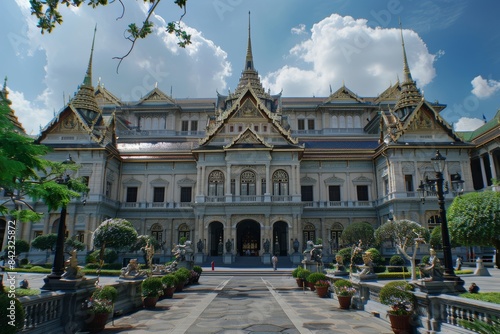 A grand palace showcasing majestic architecture, characterized by grandeur, intricate details, and historical significance.