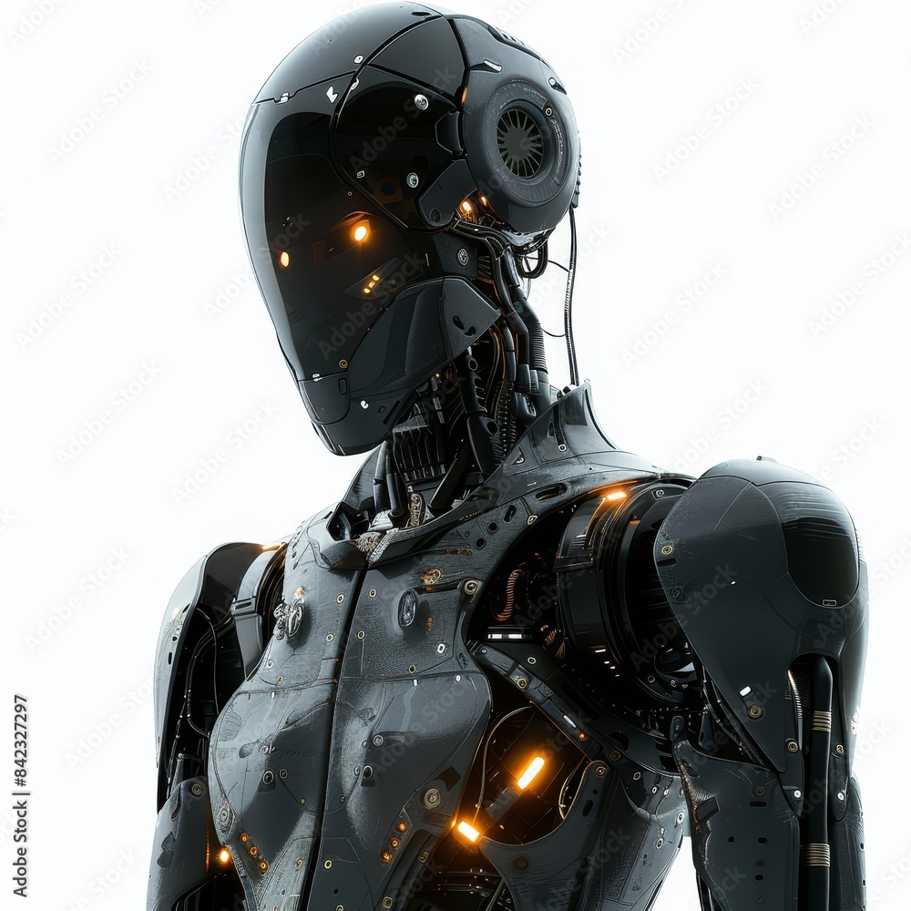 Fototapeta premium robot with glowing eyes and a helmet