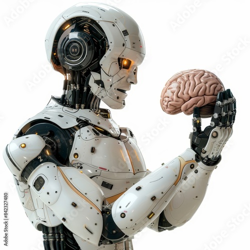 robot holding a human brain in his hand photo