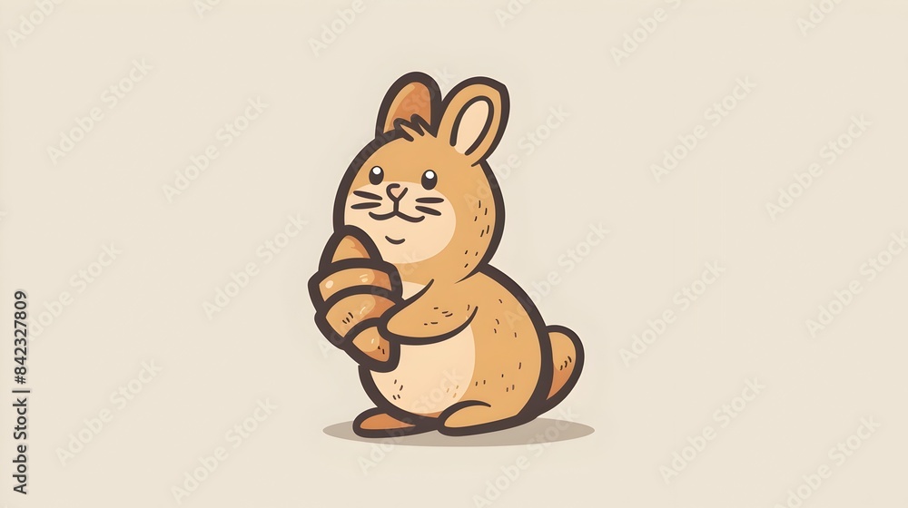 Minimalist Rabbit Holding a Croissant - Whimsical with Clean Lines Minimalist Rabbit Holding a Croissant - Whimsical with Clean Lines