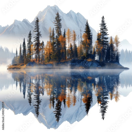 mountain range with a lake and trees in the foreground