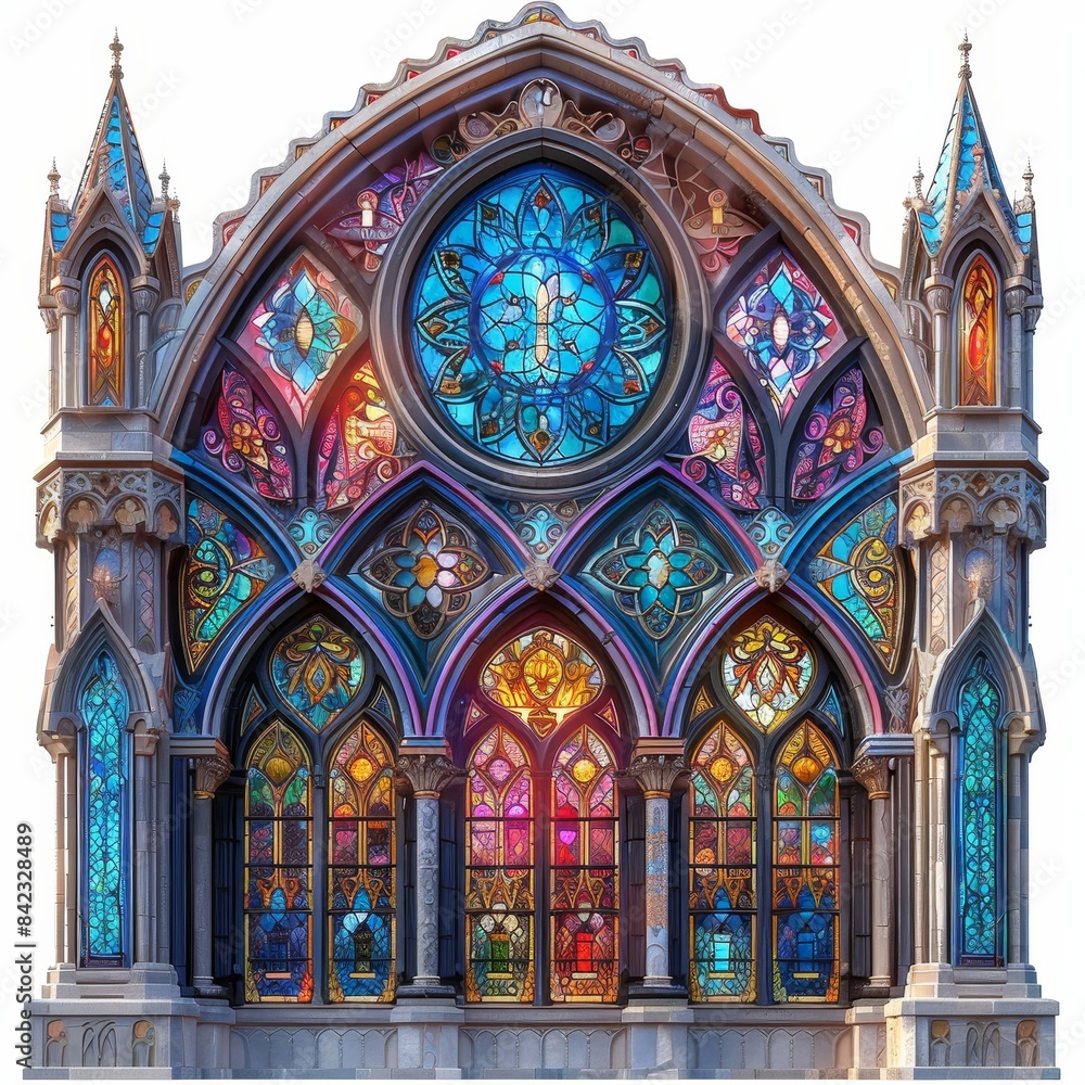 Fototapeta premium large stained glass window with a clock on it