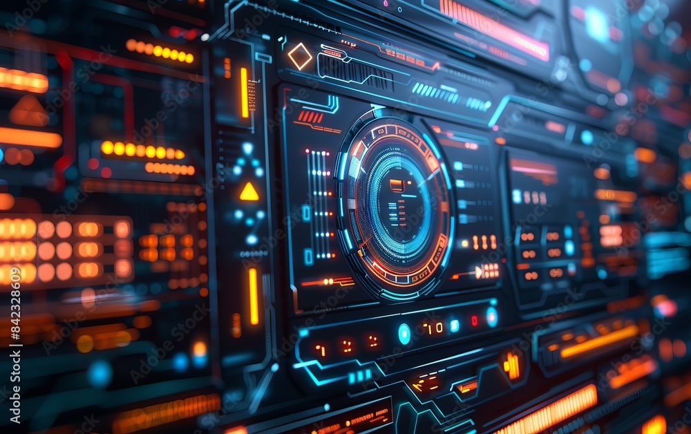 Futuristic digital interface with neon lights and HUD elements, showcasing advanced technology and cyber-inspired design. Futuristic digital interface with neon lights and HUD elements, showcasing advanced technology and cyber-inspired design.