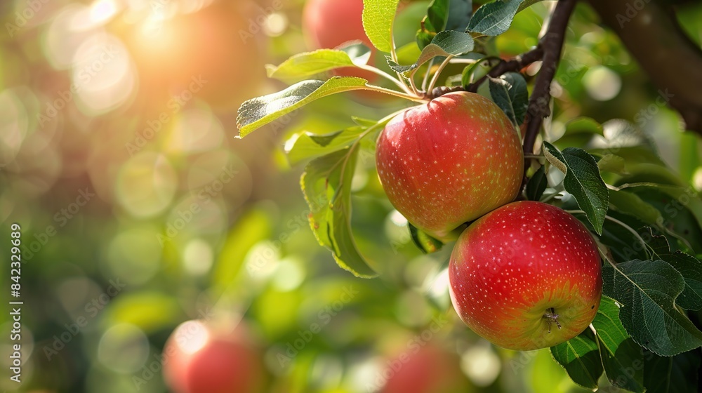 Apple on a tree in the garden. copy space for text. Apple on a tree in the garden. copy space for text.