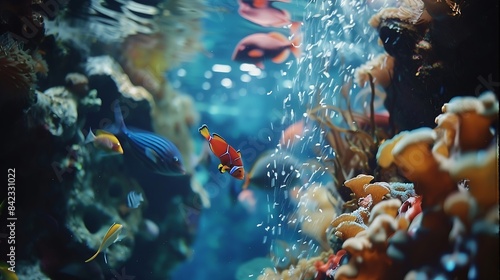Animals of the underwater sea world Ecosystem Colorful tropical fish Life in the coral reef : Generative AI © The Little Hut
