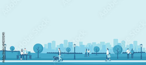 Public  park landscape vector illustration ( blue color )