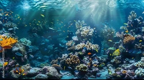 Wallpaper Mural Tropical sea underwater fishes on coral reef Aquarium oceanarium wildlife colorful marine panorama landscape nature snorkel diving : Generative AI Torontodigital.ca