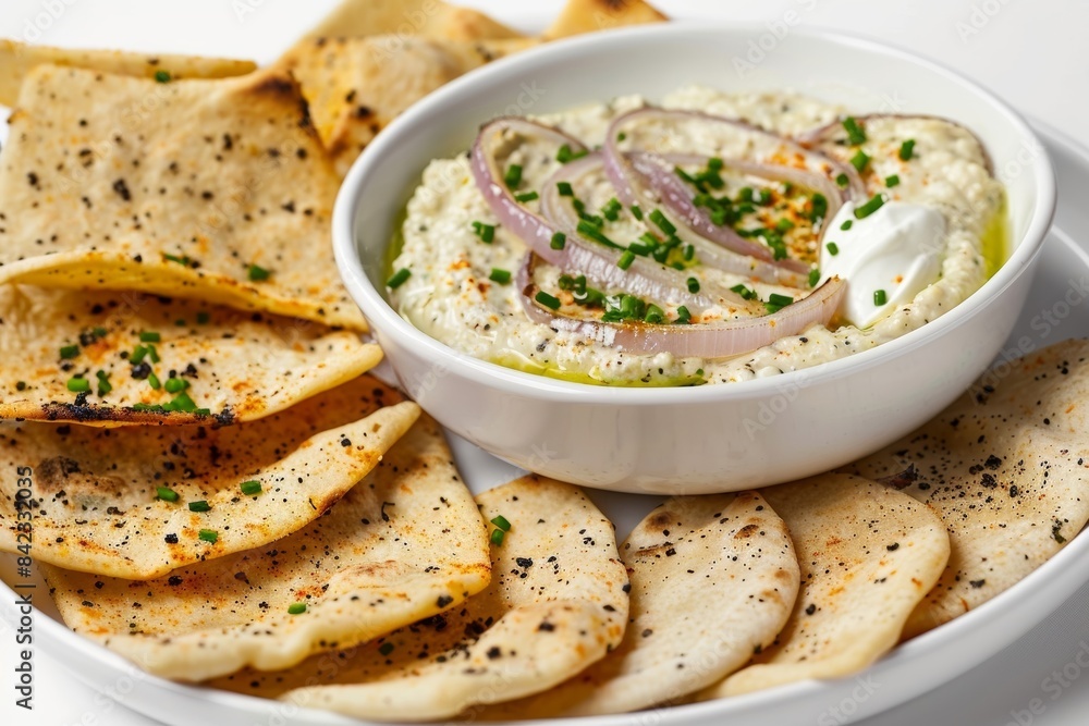 Savory Pita Chips with Smoky Charred Onion Dip Savory Pita Chips with Smoky Charred Onion Dip