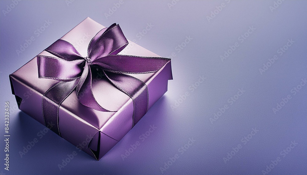 Obraz premium beautiful present on a vivid purple background with copyspace
