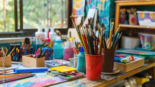 creative workspace filled with tools and sketchbooks, ready for artistic expression