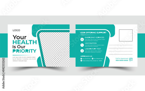 Medical health care postcard template design and Dental care, clinical postcard vector template design.